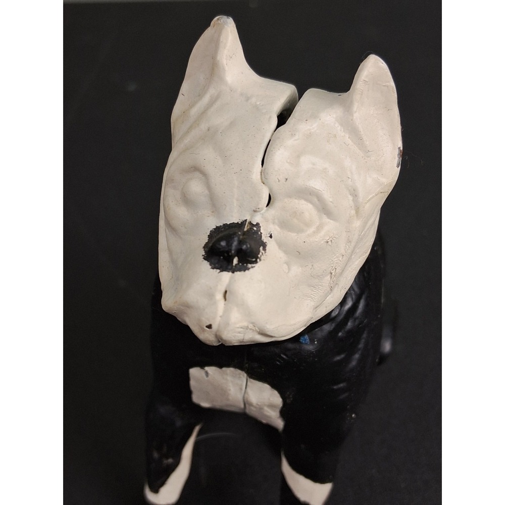 Vintage Boston Terrier Dog Cast Iron Coin Bank 5" Seated Black White Rare Colors